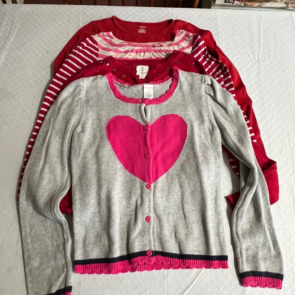 Gymboree Lands End Girls 4pc Bundle Heart Sequin Penguin Tops Cardigans 10 12